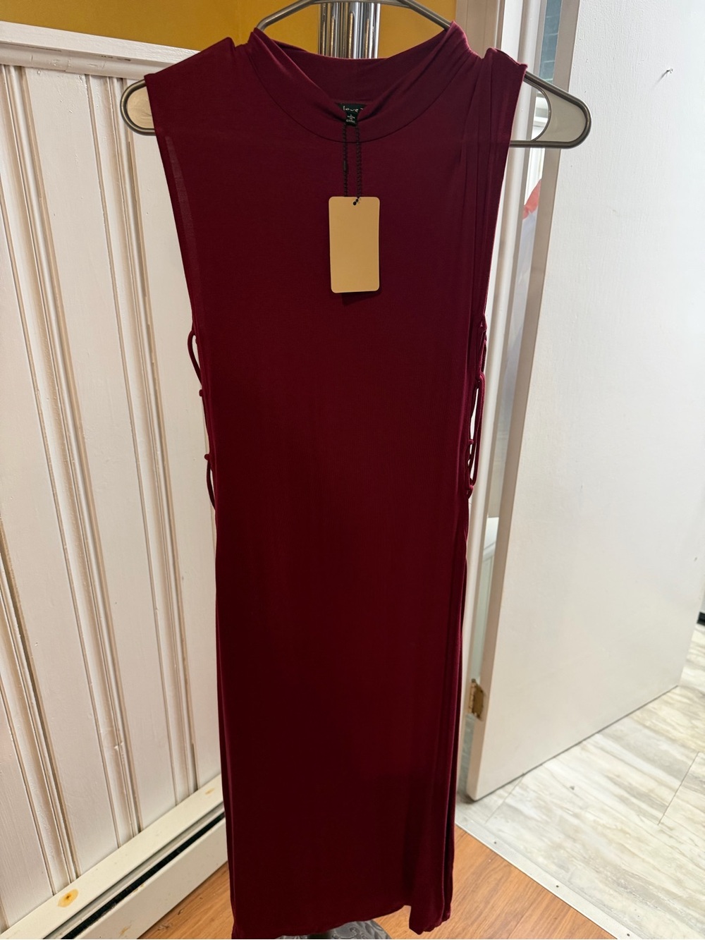 Sleeveless Burgundy Side-Tie Maxi Skirt